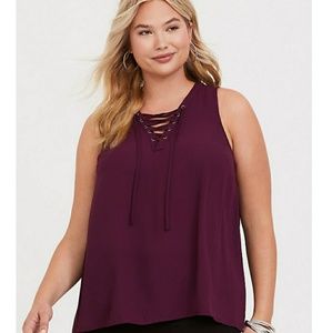 Purple lace-up georgette tank